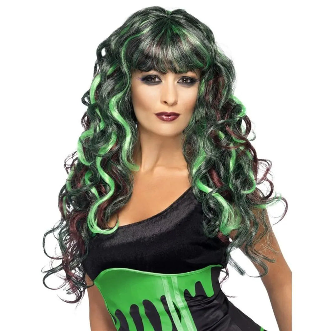 Fancy Dress Halloween Witches Green & Black Wig