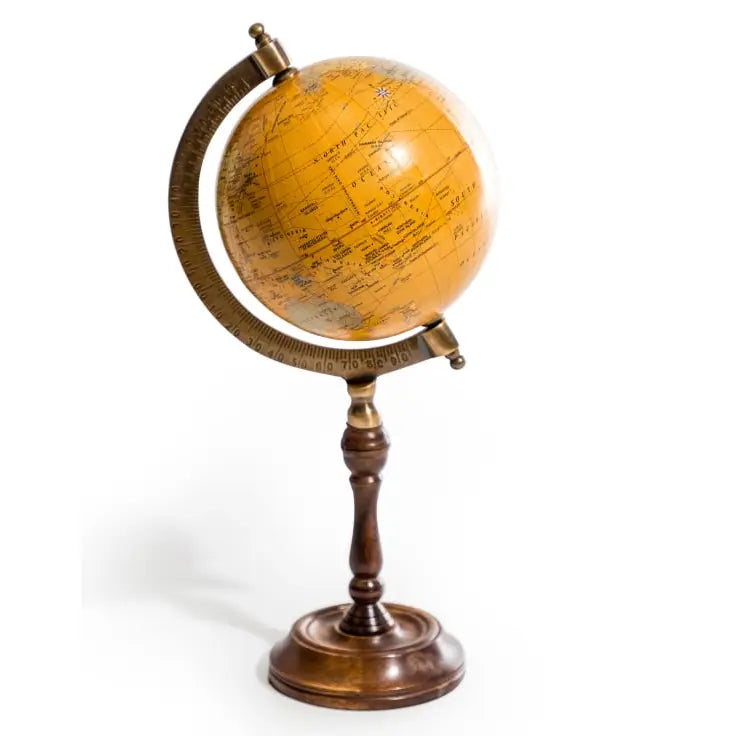 Antique Brown Globe On Wooden Stand