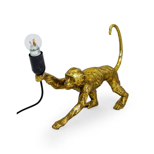 Antique Gold Crawling Monkey Table Lamp