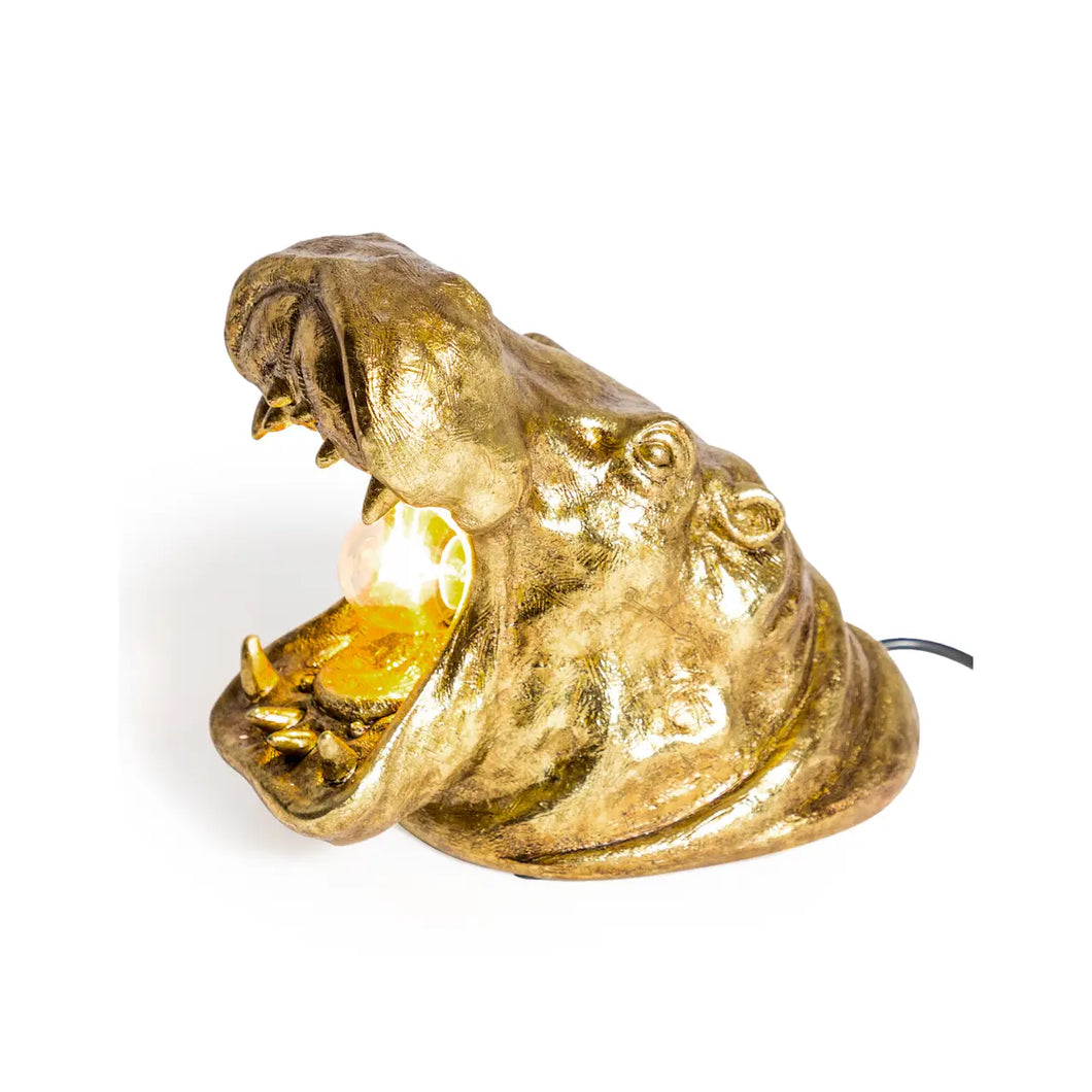 Antique Gold Roaring Hippo Table Lamp