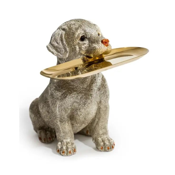 Antique Silver Labrador Holding Gold Tray