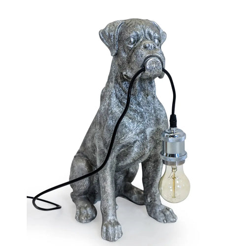 Antique Silver Sitting Boxer Dog Table Lamp