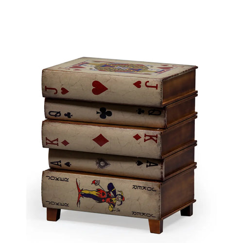 Antiqued Stacked Playing Card Books Side Cabinet