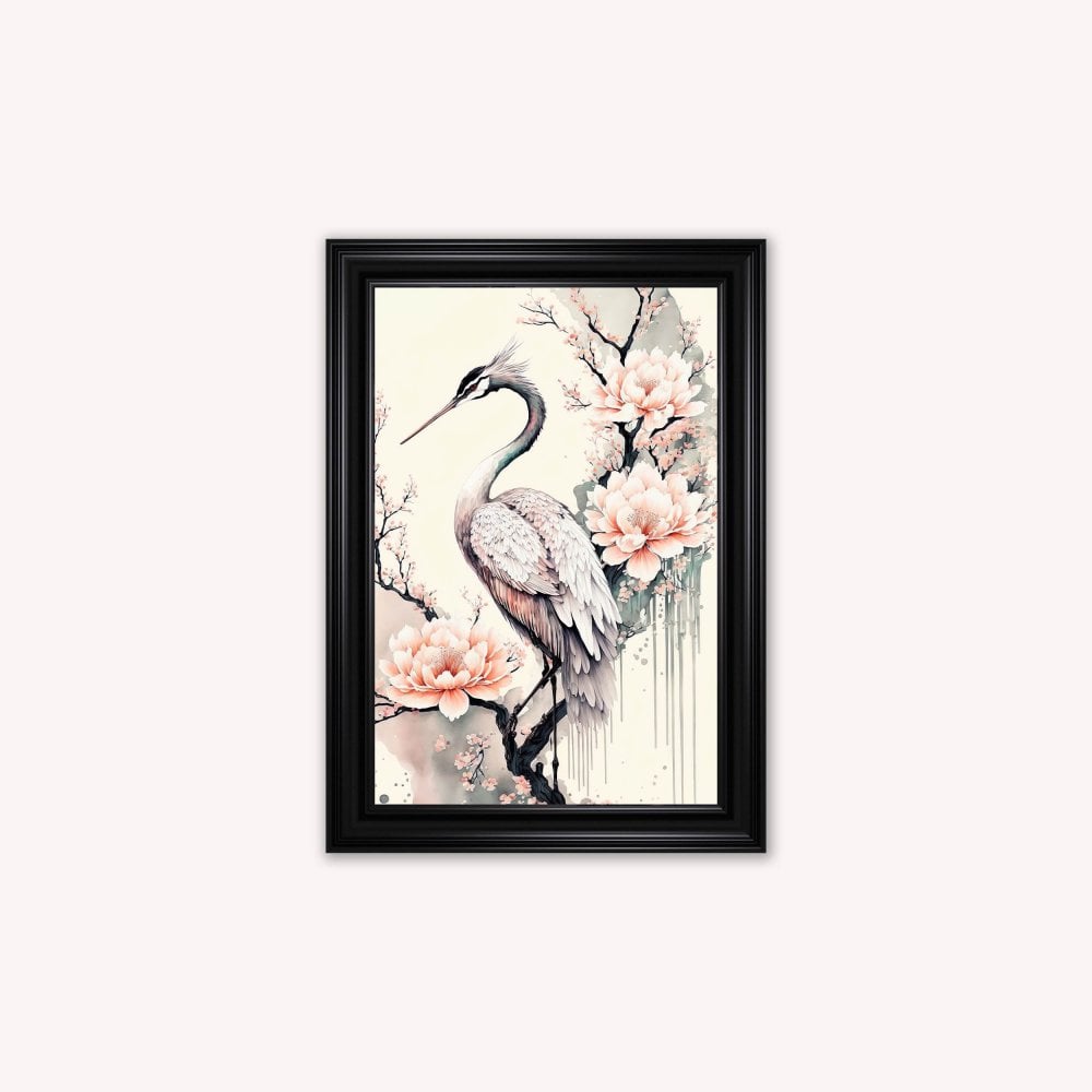 Luxury Velvet Art Print - Sakura Crane Framed Wall Art