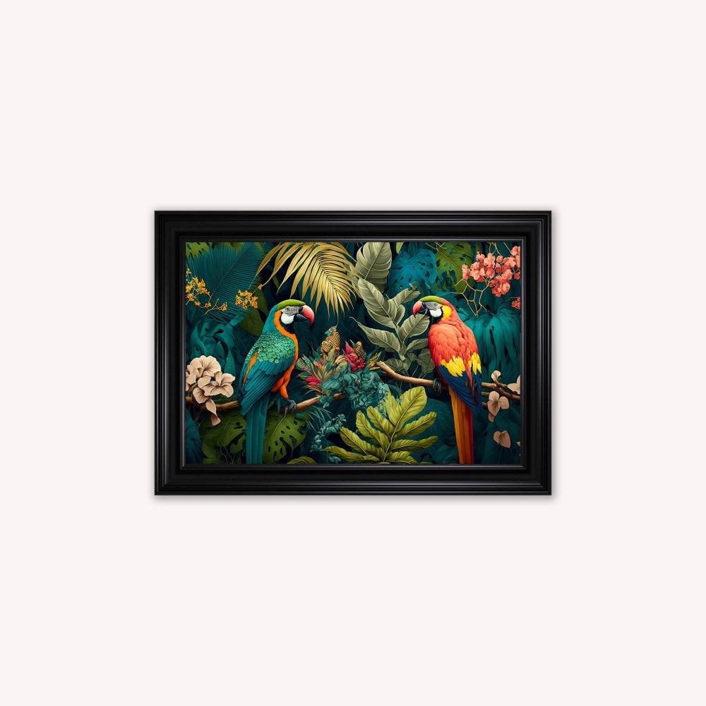 Luxury Velvet Art Print - Jungle Parrots Framed Wall Art