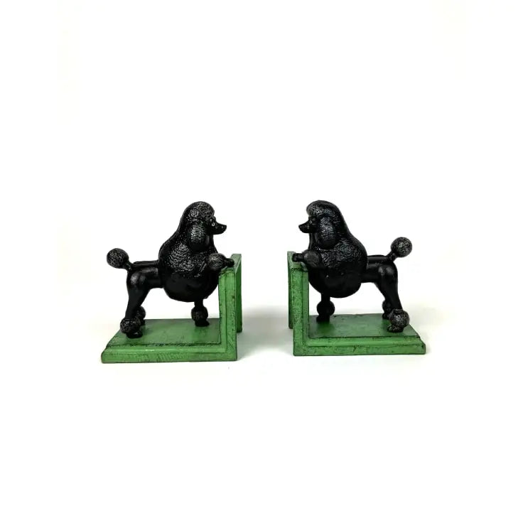 Cast Iron Antiqued Pair of Black Poodle Bookends