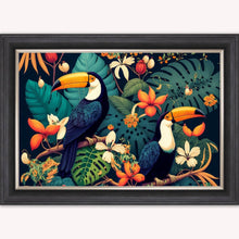 Load image into Gallery viewer, Luxury Velvet Art Print - Jungle Toucans Framed Wall Art
