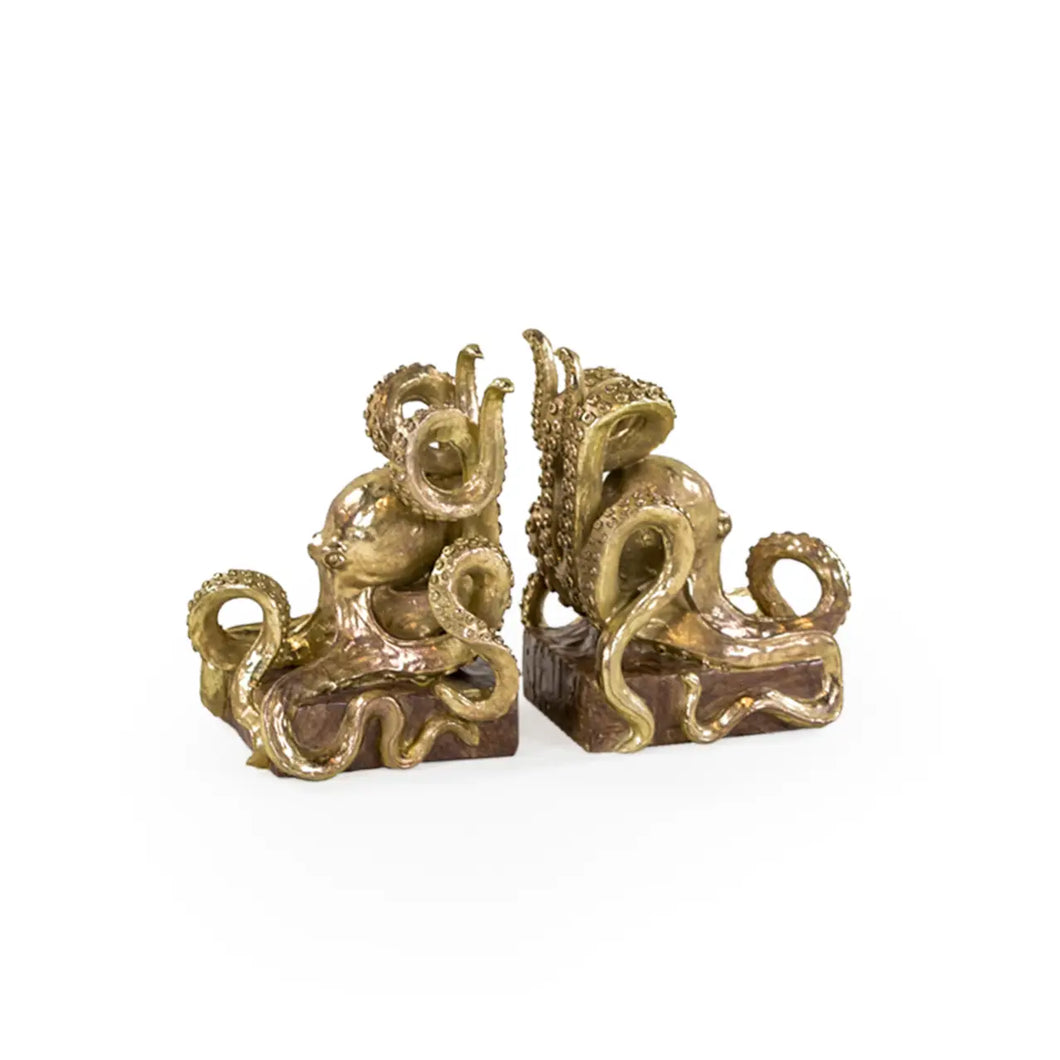 Gold Octopus Pair of Bookends