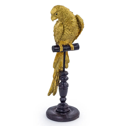 Gold Parrot On Perch Figure