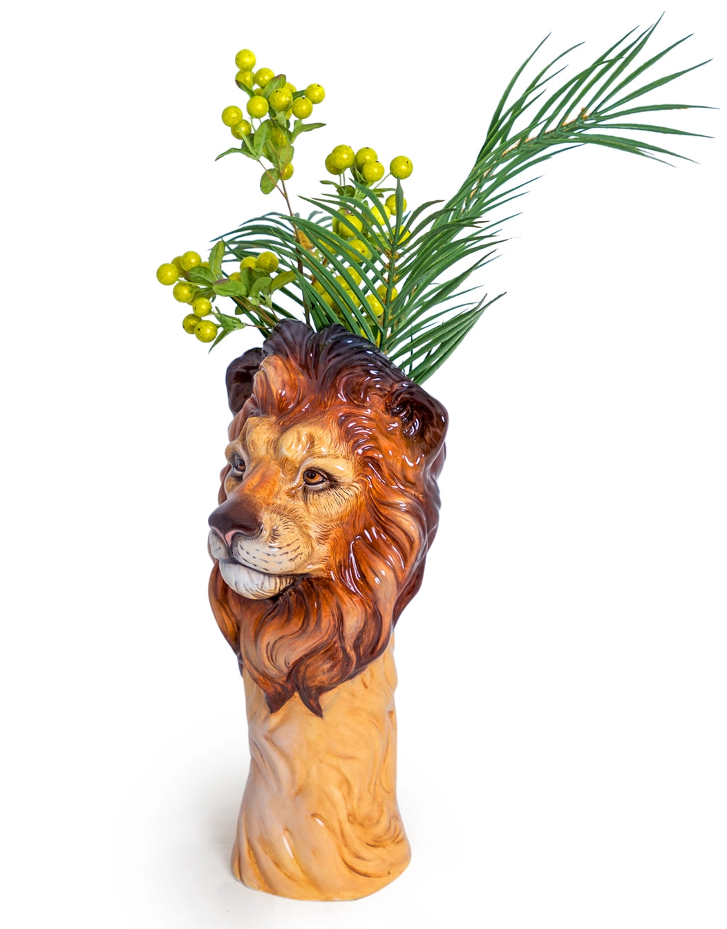 Hand Painted Ceramic Lion Head Vase