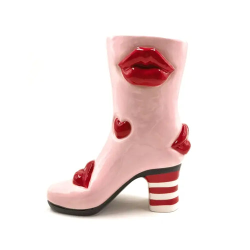 Hearts & Lips Heeled-Boot Ceramic Vase