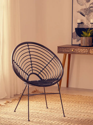 Java Black Natural Rattan Round Chair