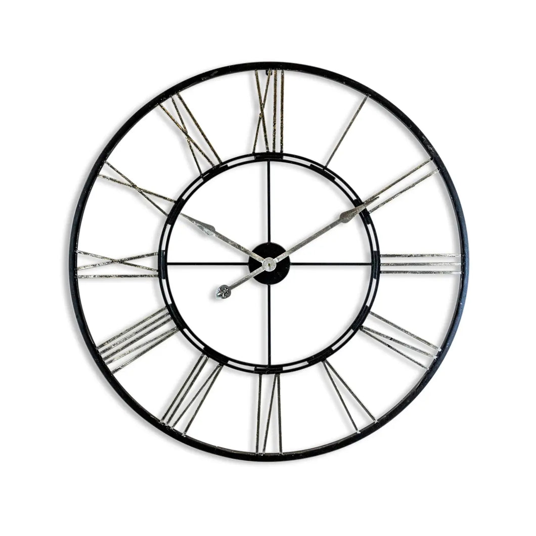 Large Black and Silver Iron Skeleton Clock