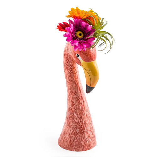 Large Ceramic Pink Flamingo Head Vase