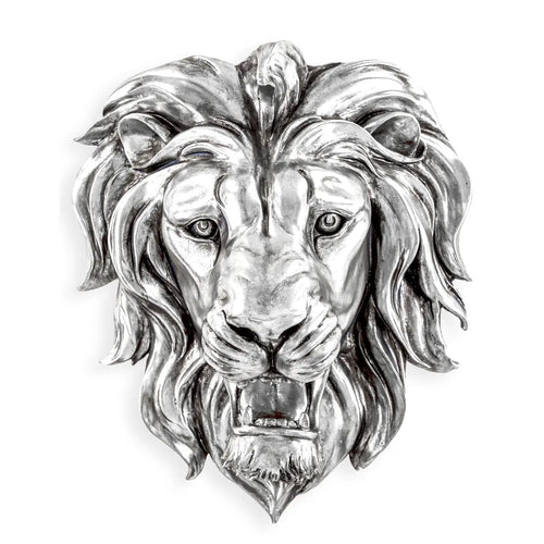 Large Silver Roaring Lion Wall Head