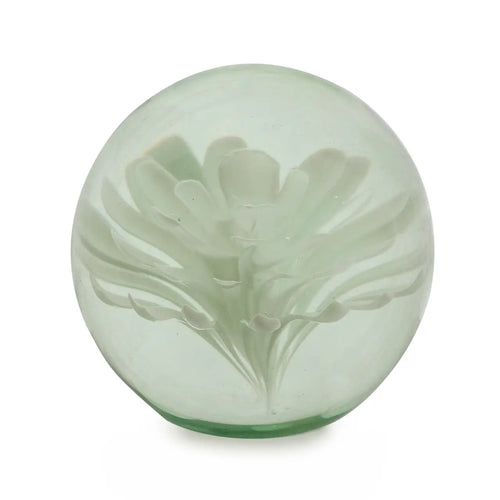 Large White Flower Glass Ball Paperweight with Gift Box