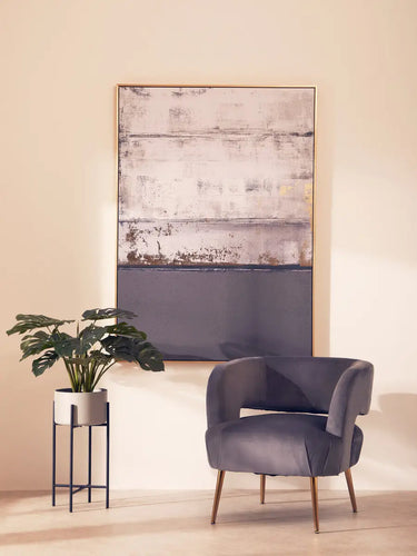 Larrisa Grey Velvet Chair With Padded Seat And Gold Metal Legs