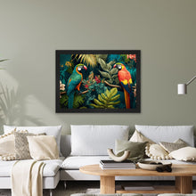 Load image into Gallery viewer, Luxury Velvet Art Print - Jungle Parrots Framed Wall Art
