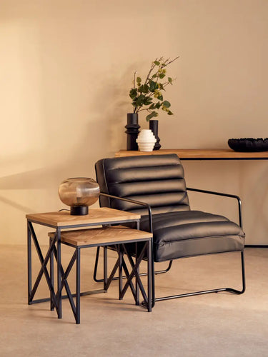 New Foundry Black Leather Effect Chair With Black Finish Metal Frame