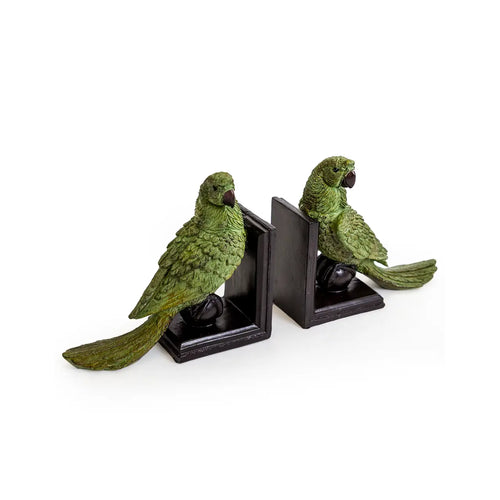 Pair of Green Parrot On Ball Bookends