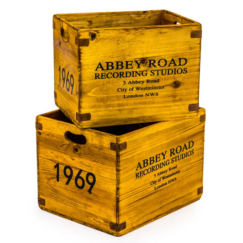 Set of 2 Antiqued Wooden Lp Record Storage Boxes