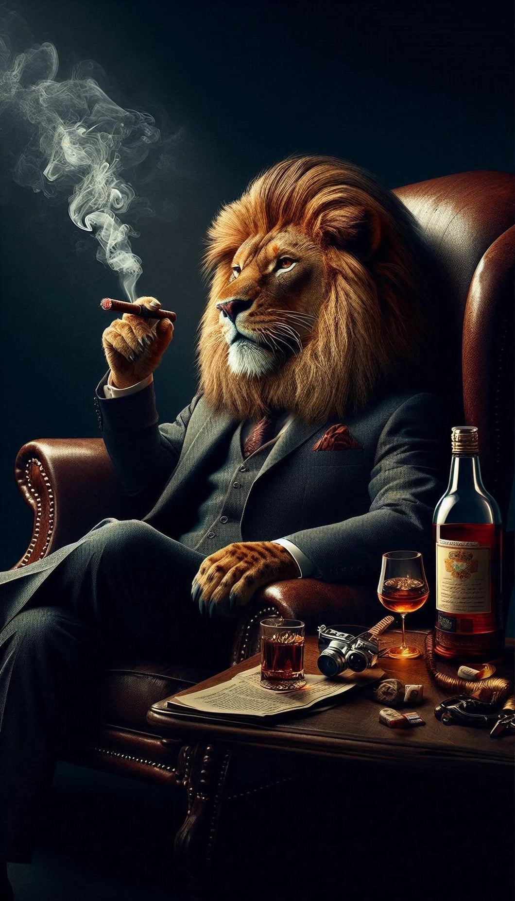 Lion Sat In His Armchair Having A Nightcap Smoking His Cigar Print