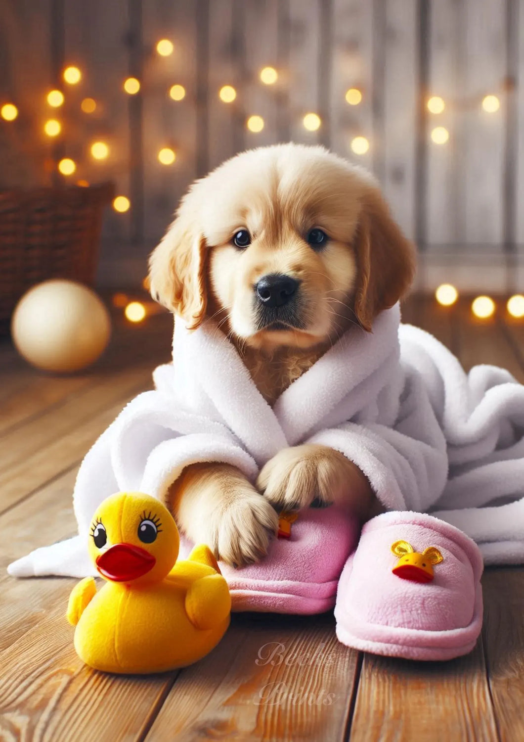Golden Retriever Getting Ready For His Bath Print