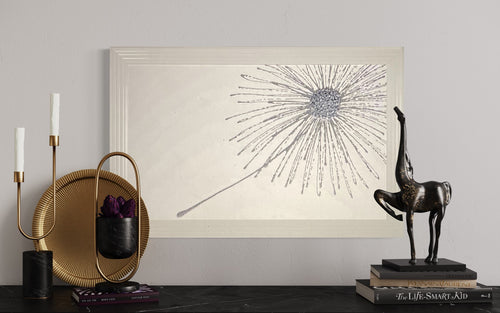 3D Silver Cluster Blowing Dandelion On White Background Framed Wall Art 114*74cm