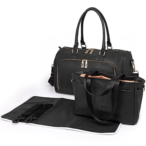 LEATHER LOOK MATERNITY CHANGING SHOULDER BAG BLACK