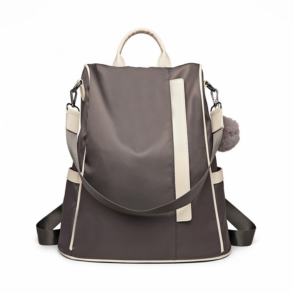 TWO WAY ANTI-THEFT BACKPACK WITH POM POM PENDANT - GREY