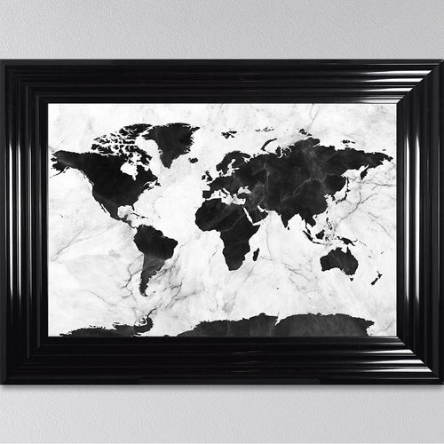 Black And White Marble Map Framed Art Work