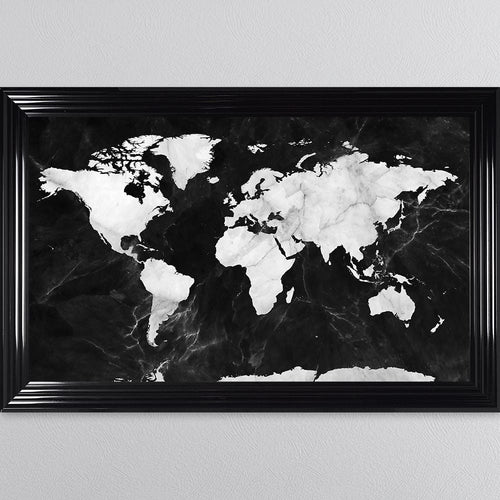 Black And White Marble Map Framed Wall Art