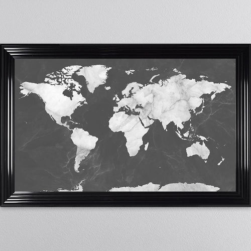 Dark Grey And White Marble Map Framed Wall Art 114*74cm