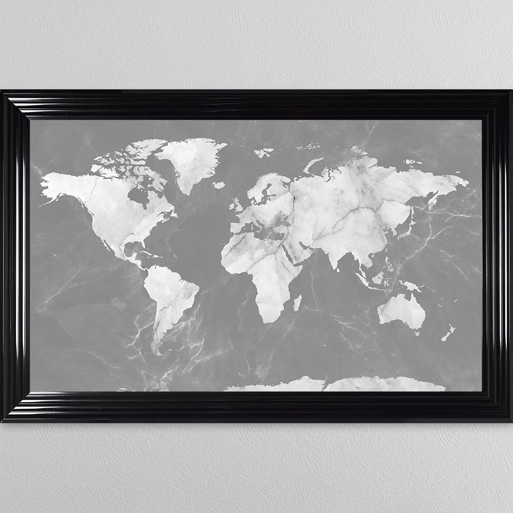 Light Grey And White Marble Map Framed Wall Art 114*74cm