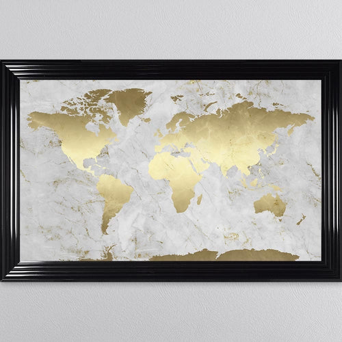 Grey And Gold Marble Map Framed Wall Art 114*74cm