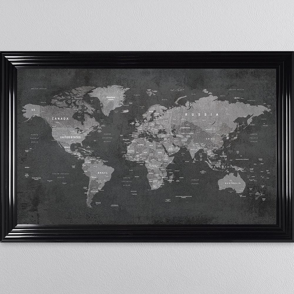 Grey World Map Framed Wall Art 114*74cm