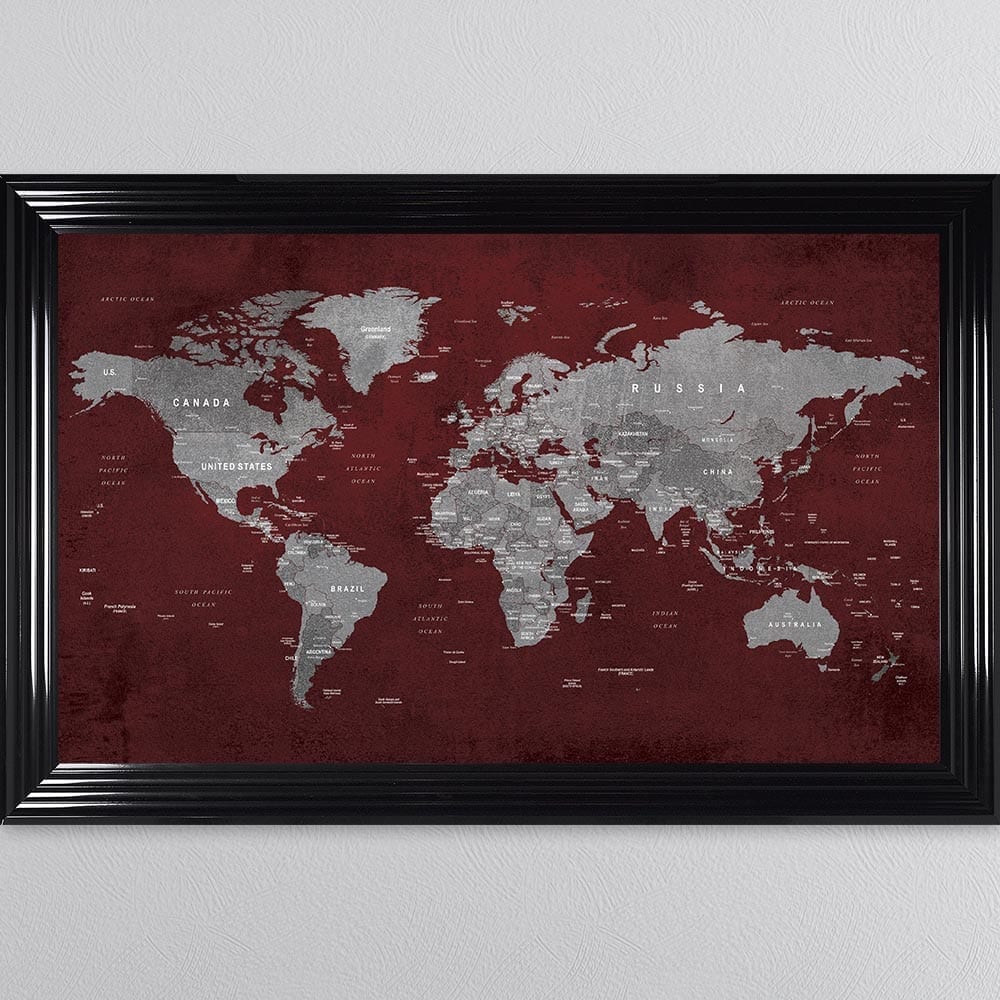 Red World Map Framed Wall Art 114*74cm