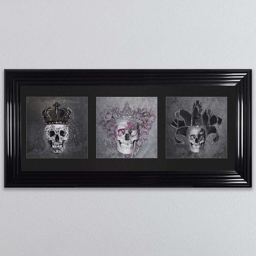 King,Queen And Jester Skull Triptych Card Framed Wall Art