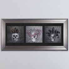 Load image into Gallery viewer, King,Queen And Jester Skull Triptych Card Framed Wall Art
