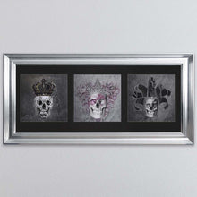 Load image into Gallery viewer, King,Queen And Jester Skull Triptych Card Framed Wall Art
