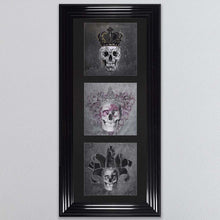 Load image into Gallery viewer, King,Queen And Jester Skull Triptych Card Framed Wall Art
