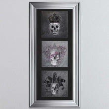 Load image into Gallery viewer, King,Queen And Jester Skull Triptych Card Framed Wall Art
