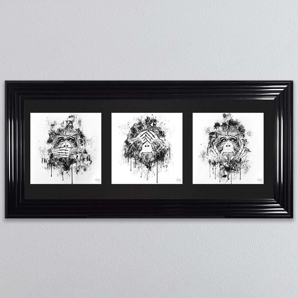 Three Wise Monkeys Triptych Framed Wall Art