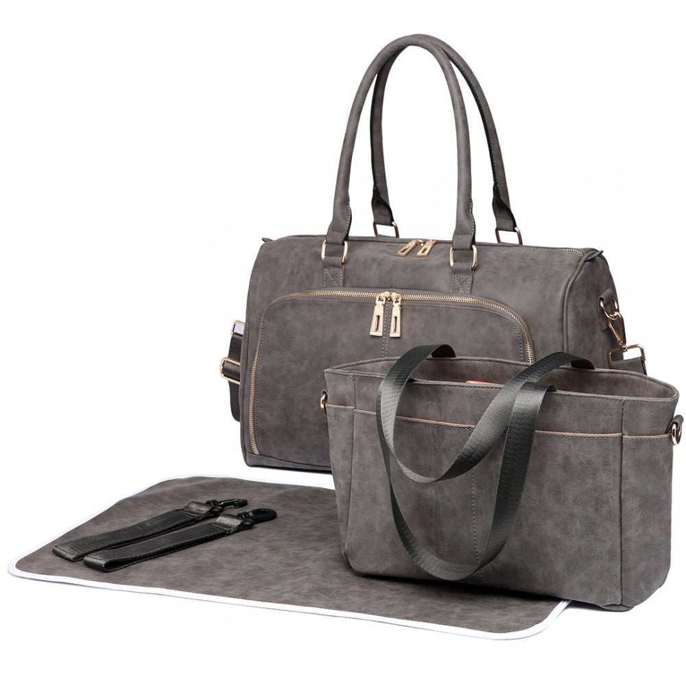 LEATHER LOOK MATERNITY CHANGING SHOULDER BAG GREY