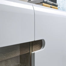 Load image into Gallery viewer, Chelsea Living 3 Door Glazed Sideboard in white with an Truffle Oak Trim
