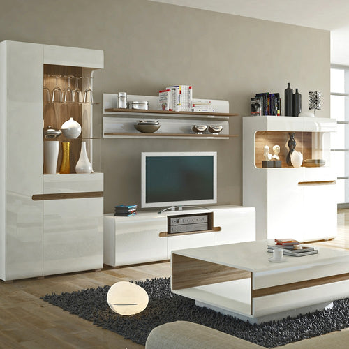 Chelsea Living Designer Coffee Table in white with an Truffle Oak Trim