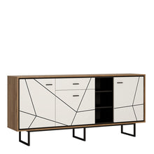 Load image into Gallery viewer, Brolo 3 door 1 drawer wide sideboard With the walnut and dark panel finish
