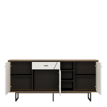 Load image into Gallery viewer, Brolo 3 door 1 drawer wide sideboard With the walnut and dark panel finish
