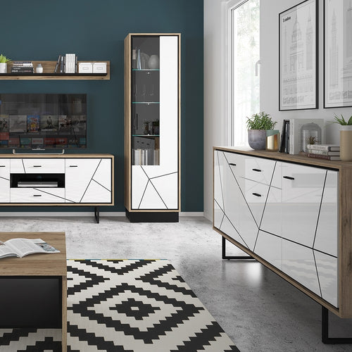 Brolo Tall glazed display cabinet (Right Hand) With the walnut and dark panel finish