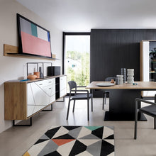 Load image into Gallery viewer, Brolo 3 door 1 drawer wide sideboard With the walnut and dark panel finish
